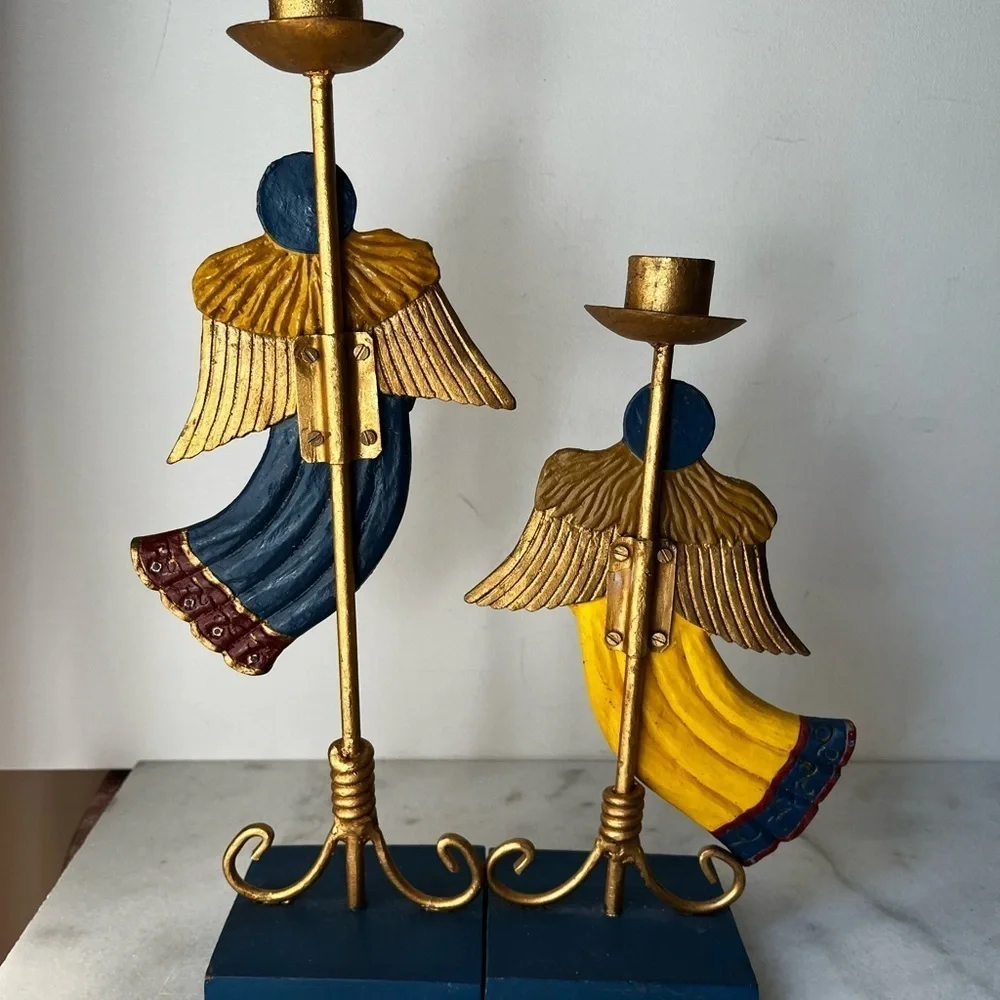 Gold and Blue Angel Candle Holders